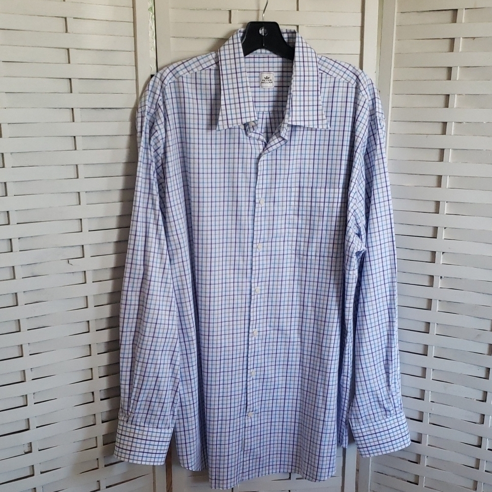 Peter Millar Men's Blue Purple Checkered Shirt Size XL
